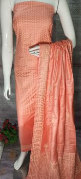 Coral Peach Katan Slub Block Print Suit Dress Material