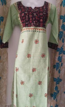 Ment Green Pure Handloom Cotton Kurti From Bengal