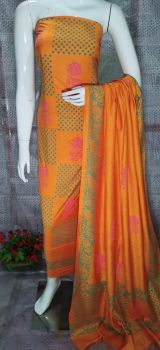 Light Orange Katan Slub Block Print Suit Dress Material