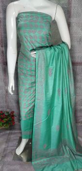 Sea Green Katan Slub Block Print Suit Dress Material