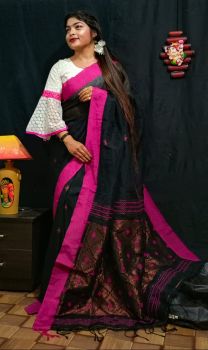 Cotton linen jacquard jamdani saree