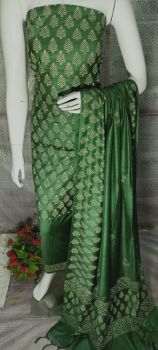 Forest Green Katan Slub Block Print Suit Dress Material