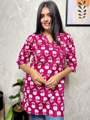 Light Purple Pure Handloom Printed Kurti From Bengal