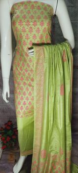Pale Olive Katan Slub Block Print Suit Dress Material