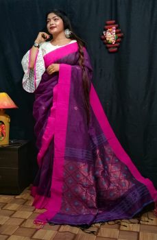 Cotton linen jacquard jamdani saree