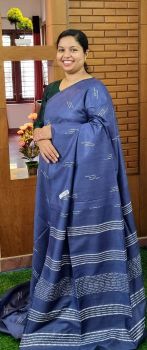 Midnight Blue Pure Handloom Crafted Kota Silk Saree From Bhagalpur