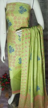 Light Olive Green Katan Slub Block Print Suit Dress Material