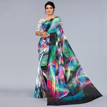 Multicolor Printed Georgette Saree