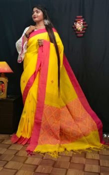 Cotton linen jacquard jamdani saree