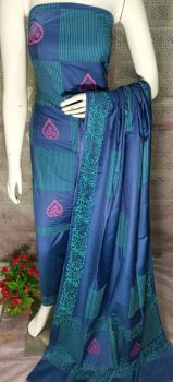 Light Navy Blue Katan Slub Block Print Suit Dress Material