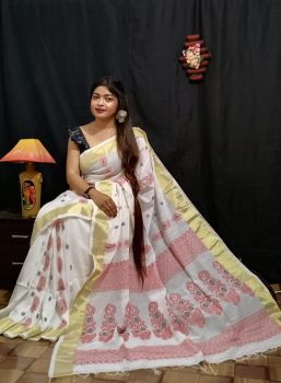 Cotton linen jacquard jamdani saree