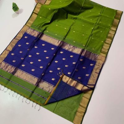 Green Blue Pure Handloom Maheshwari Silk Cotton Saree From Bengal