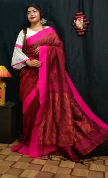 Cotton linen jacquard jamdani saree