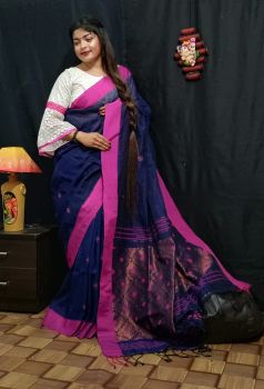 Cotton linen jacquard jamdani saree