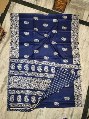 Navy Blue Pure Handloom Maheshwari Silk Cotton Saree From Bengal