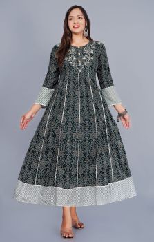 Blue Embroidery Work Rayon Anarkali Kurti With Duppata