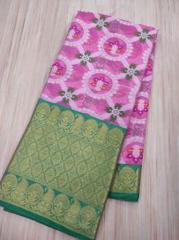 Pink Peacock Design Cotton Alif Patola Saree