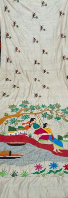 Off White Pure Handloom Kantha Silk Saree From Bengal