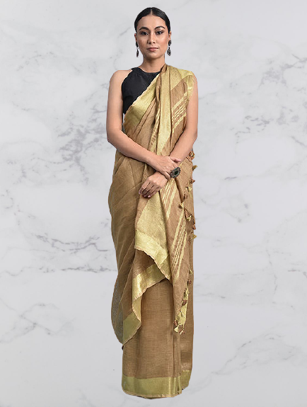 Brown woven Linen Saree