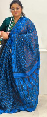 Teal Blue Pure Handloom Dhakai Jamdani Saree From Bengal