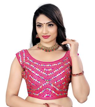 Pink Full Embroidery Mirror Work Work Blouse