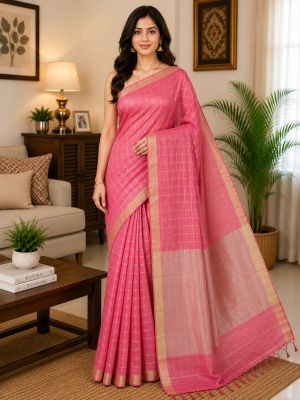 Pink Heritage Pure Handloom Tussar Silk Saree From Bhagalpur