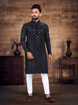 Men Dark Jungle Green Cotton Kurta Mirror Work Original kurta
