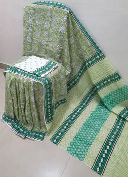 Light Green Hand Block Printed Work Saree