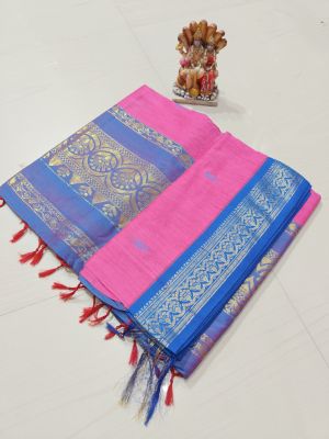 Pink Pure Handloom Gadwal Saree From Bengal
