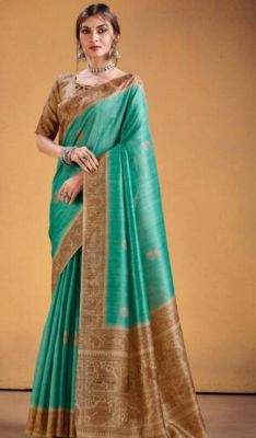 Blue Pure Handloom Tussar Silk Saree From Banaras