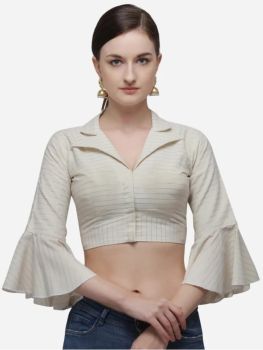 White Cotton Work Shirt Collar Party Wear Blouse