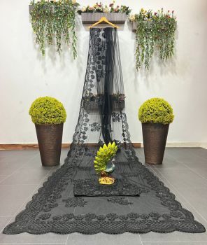 Brown Flower Design Stitch With Sequence work Soft net Saree