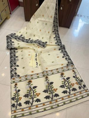 Off White Pure Handloom Dhakai jamdani Saree From Bengal