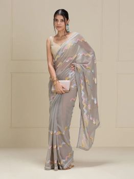 Party Wear Georgette Multi Sequence Work Piping Border Saree