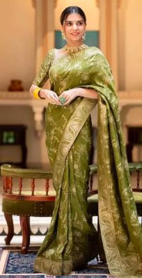Pure Handloom Embellished Silk Saree From Banaras