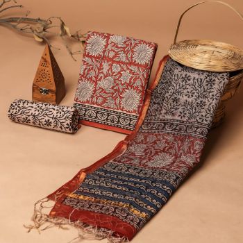 Pale Taupe Doria Dupatta Cotton Flower Design suit