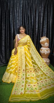 Golden Pure Handloom Jamdani Saree From Bengal
