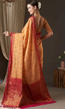 Light Orange Flower Design Pure Georgette Saree From Banaras