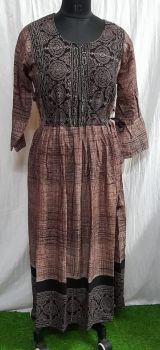 Brick Pure Handloom Ajrakh Brush Printed Long Frock From Bengal