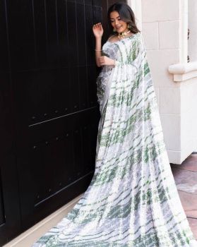 Mahastree White Color Soft Georgette Saree With Sequence Work