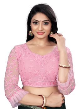 Pink Nylon Net With Cording Embroidery Blouse