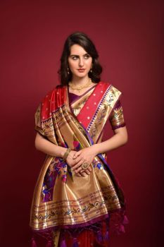 Red Meenakari Zari Work Banarasi Soft Silk Pathani Saree