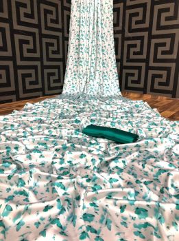 Light Blue Printed Butterfly Design Heavy Satin Silk Saree