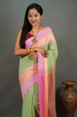Multi Colour Pure Handloom Cotton Saree From Bengal