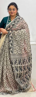 Brown Pure Handloom Dhakai Jamdani Saree From Bengal