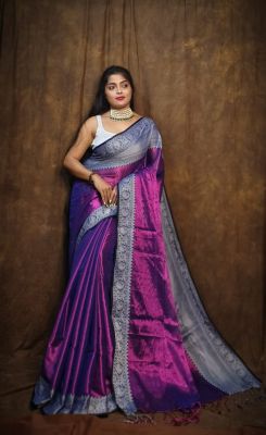 Purple Tissue Handloom Cotton Saree From Bengal