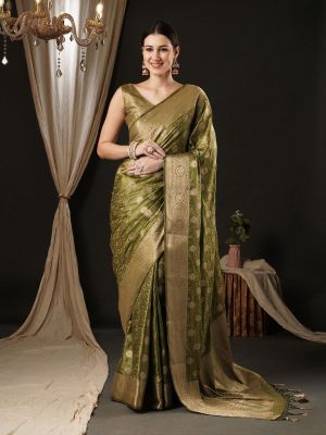 Olive Green Party Wear Silk Saree