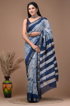 Grey Maheshwari Silk Saree From Rajshthan