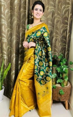 Gold Pure Handloom Silk Saree From Banaras