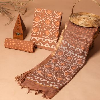 Orange Salmon Doria Dupatta Cotton Flower Design suit